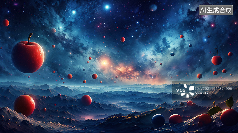 【AI数字艺术】苹果宇宙星空图片素材