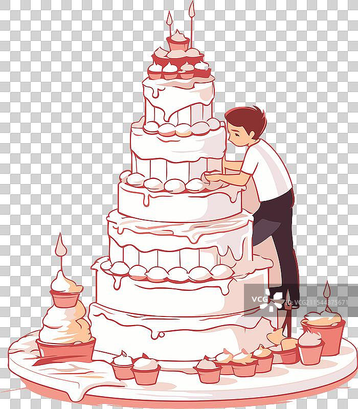 一个男人在粉色背景上装饰蛋糕图片素材