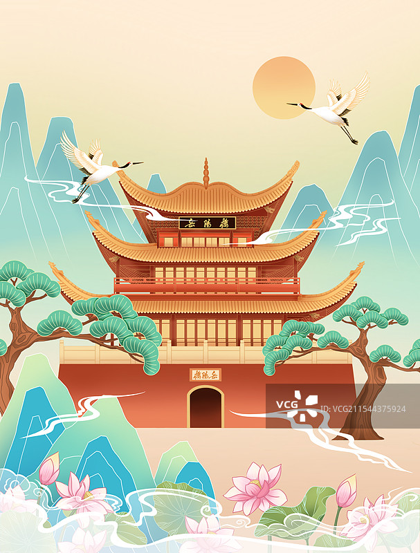 湖南岳阳楼古建筑古楼线稿旅游景点图片素材