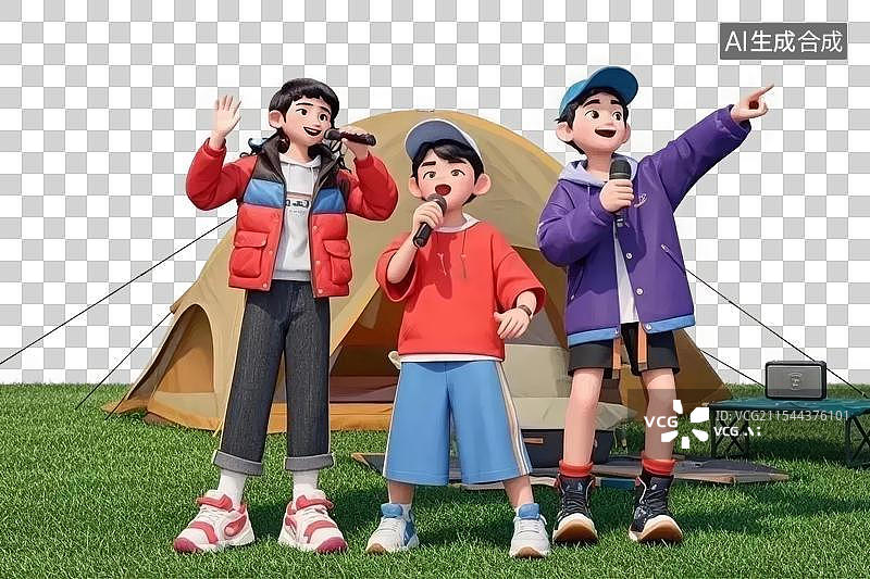 【AI数字艺术】3D露营唱歌人物图片素材