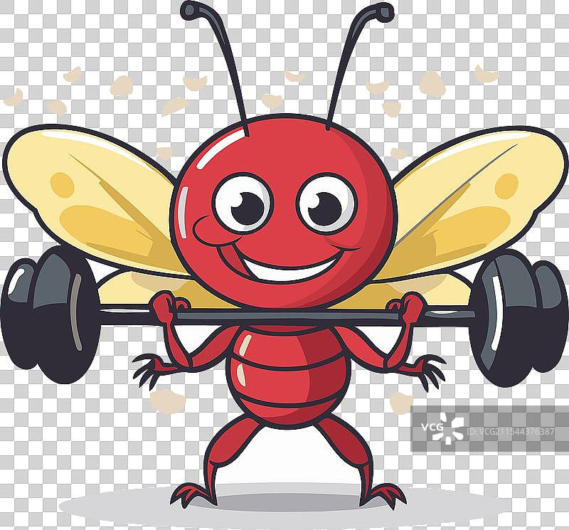可爱的卡通蚂蚁角色与杠铃图片素材