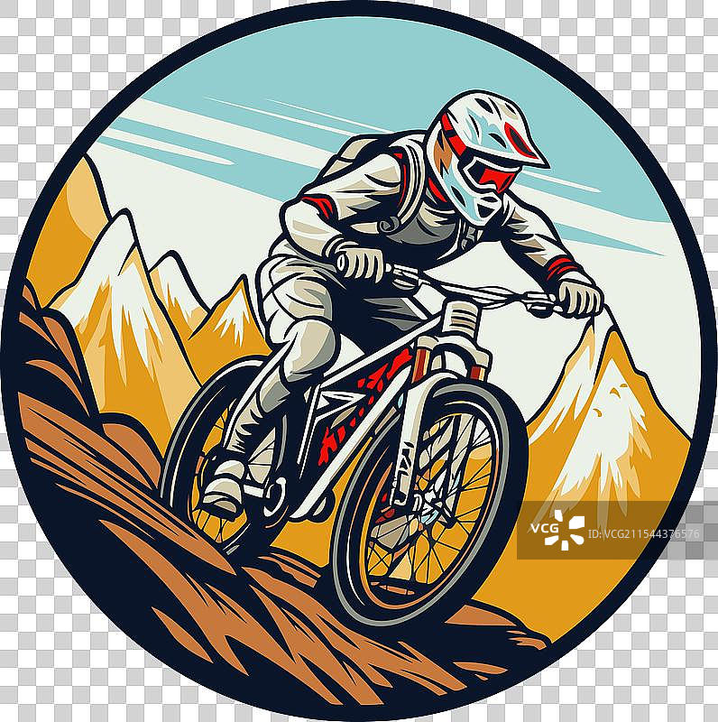 山地自行车手在山路上骑行图片素材