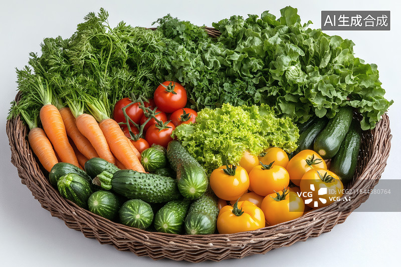 【AI数字艺术】菜篮子里面各种新鲜蔬菜图片素材