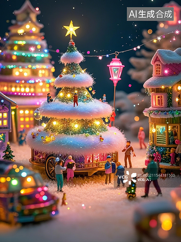 【AI数字艺术】圣诞小镇夜景图片素材