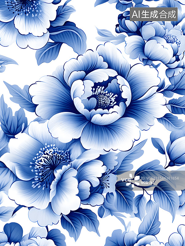 【AI数字艺术】青花瓷 花朵图片素材