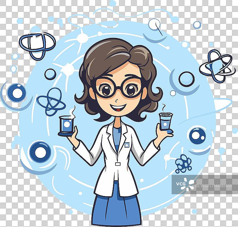 女性科学家与化学反应图片素材