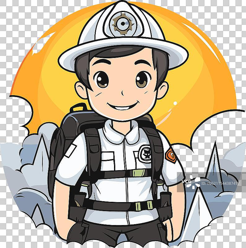 可爱的卡通消防员在背景中图片素材