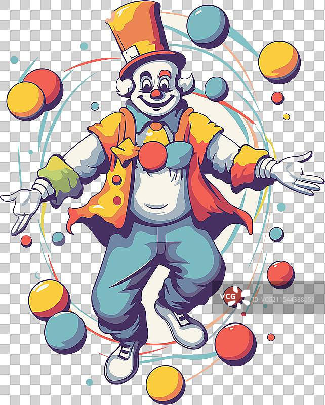 一个戴着小丑帽、正在玩杂耍的滑稽小丑图片素材
