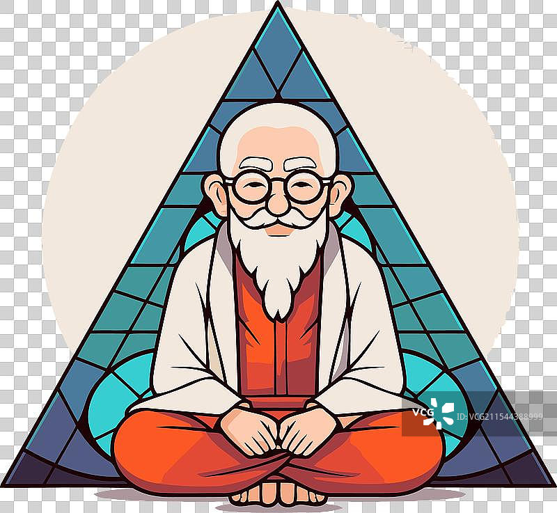 一位老人在莲花坐姿中静坐图片素材