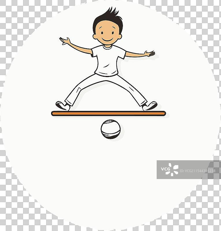 男孩在平面风格的跷跷板上保持平衡图片素材