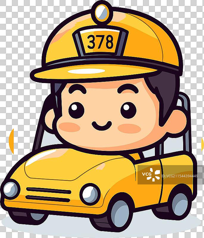 可爱的出租车司机与黄色出租车卡通图图片素材