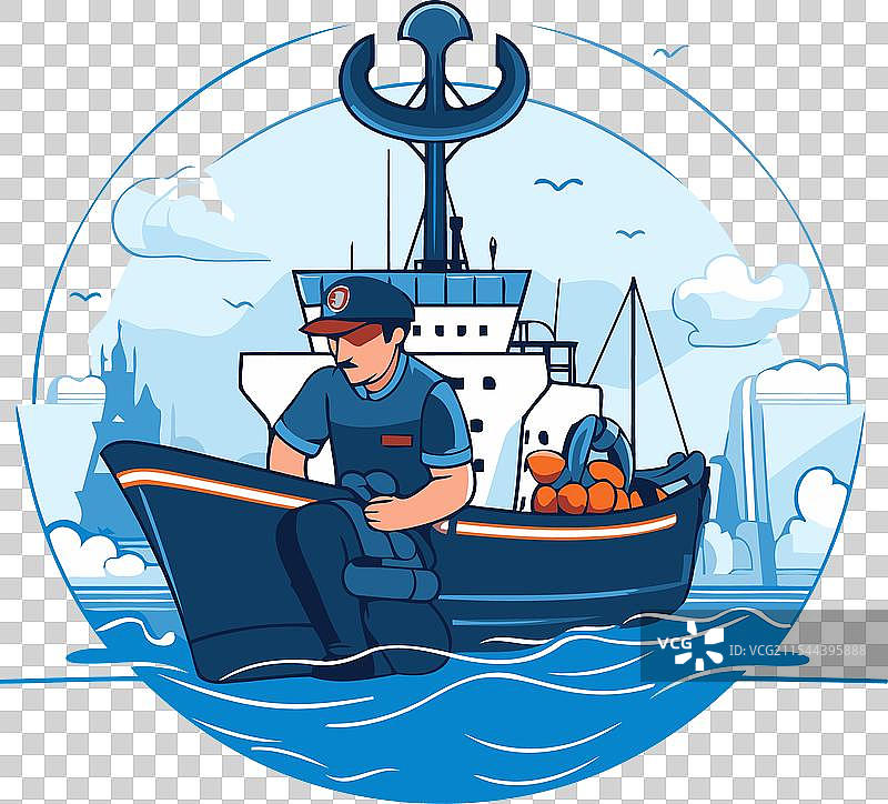 穿着制服和帽子的男人在船上的渔夫图片素材