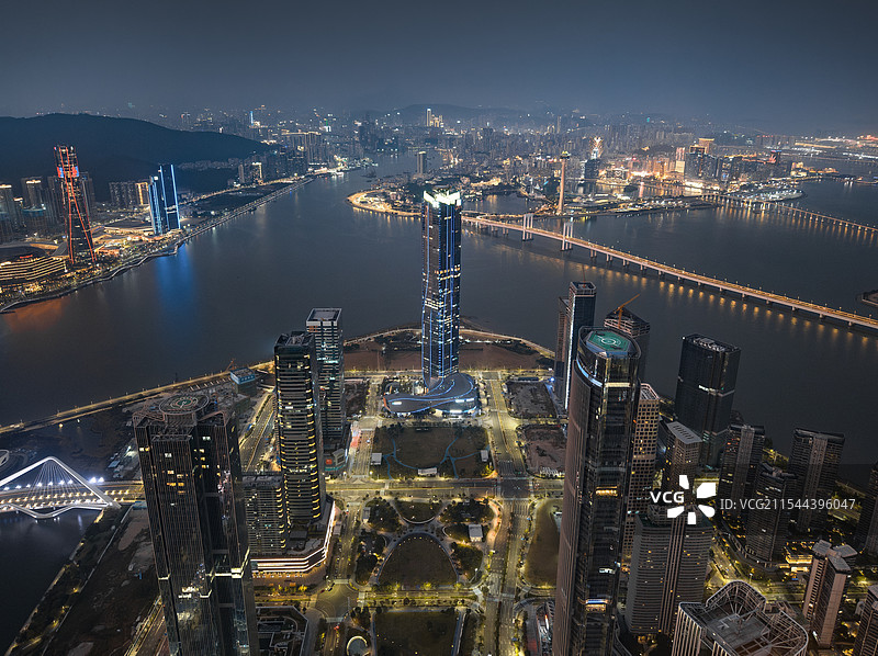 横琴ifc与澳门同框航拍图片素材
