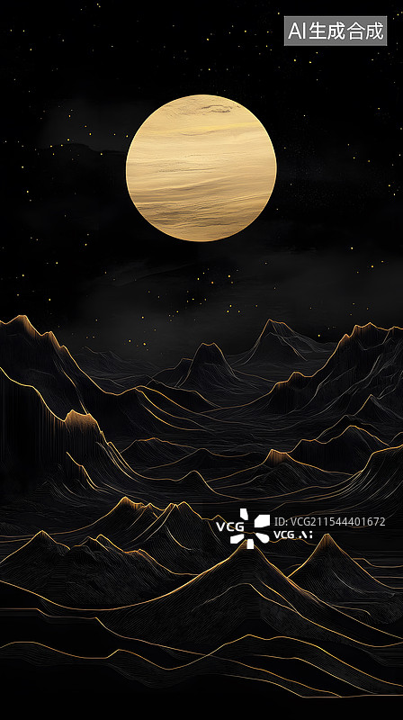 【AI数字艺术】黑金山脉风景图片素材
