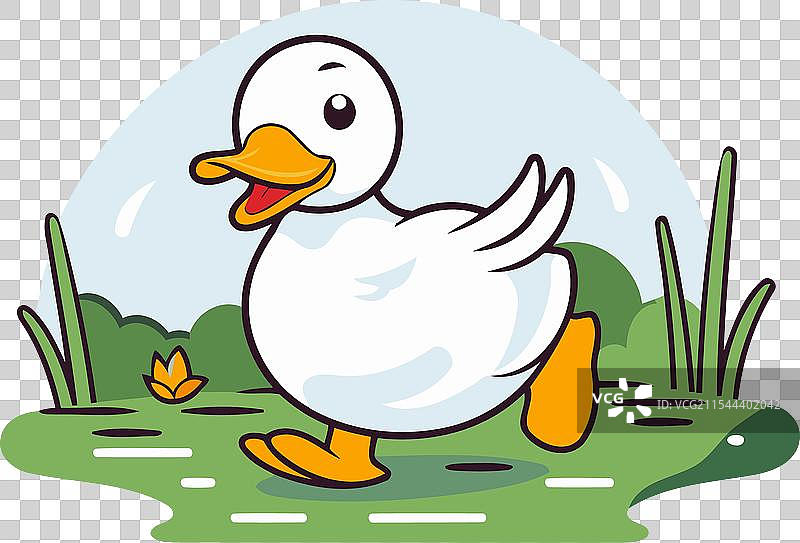 草地上的可爱卡通鸭子角色图片素材