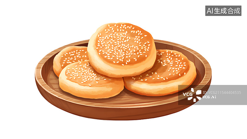 【AI数字艺术】国风手绘插画，中式传统美食小吃，老婆饼，馅饼，烤饼图片素材