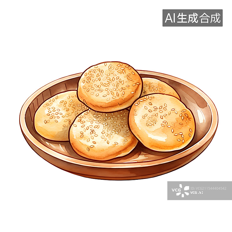 【AI数字艺术】国风手绘插画，中式传统美食小吃，老婆饼，馅饼，烤饼图片素材