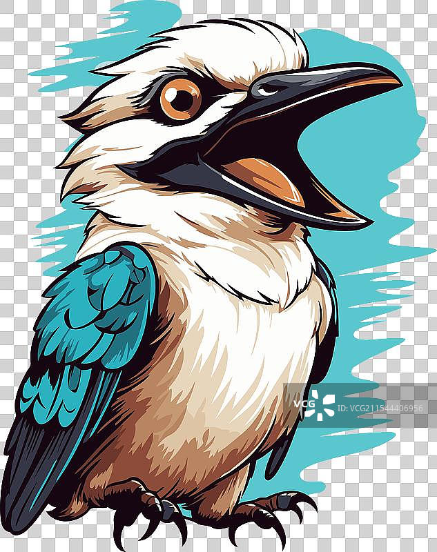 蓝色背景上的翠鸟肖像图片素材