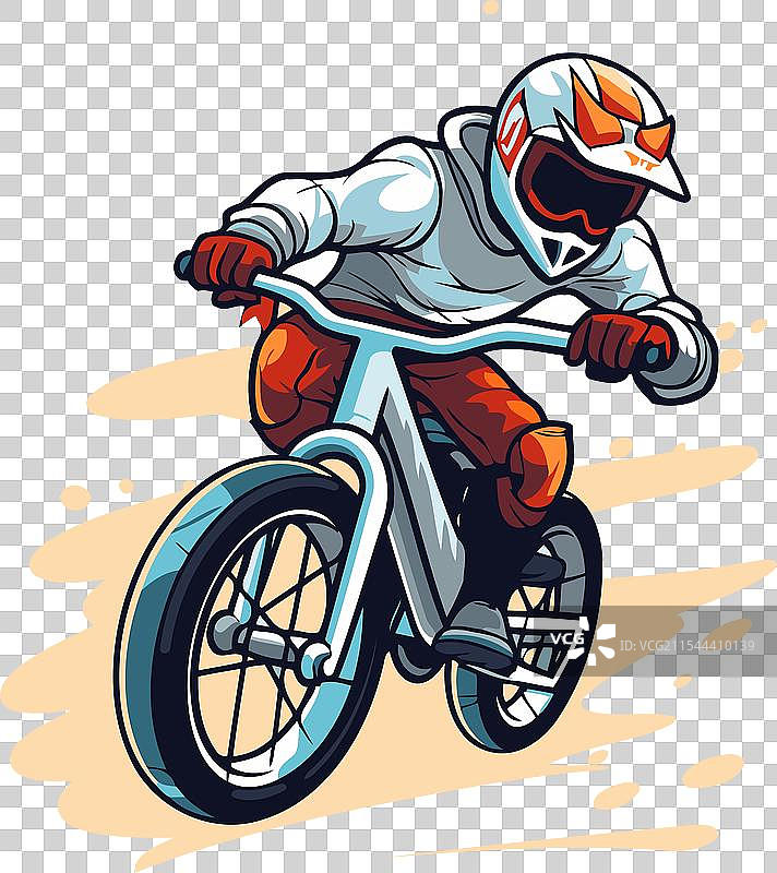 骑着自行车的摩托越野车手戴着头盔图片素材