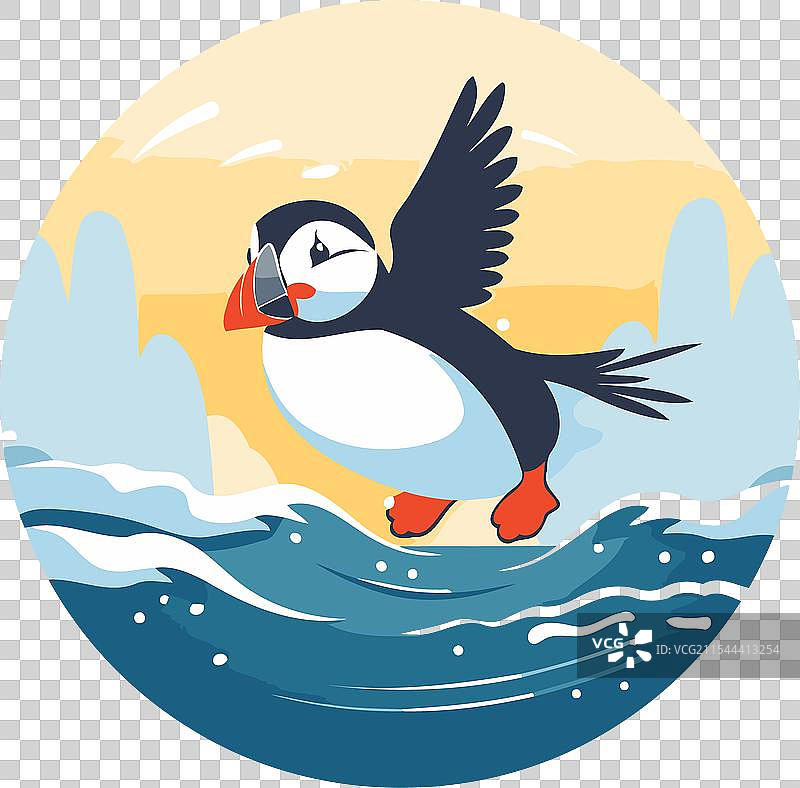 扁平风格的海洋中的海雀图片素材