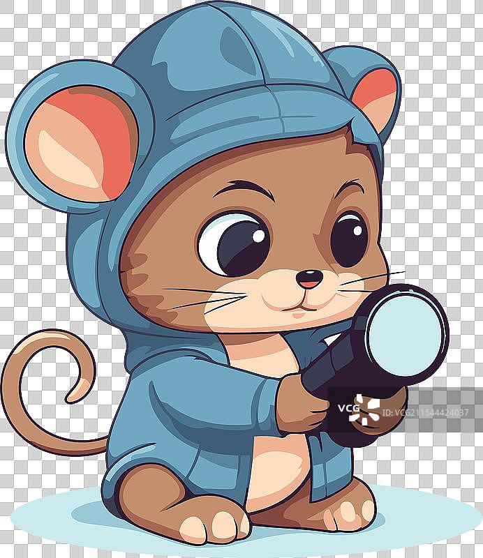 可爱的卡通老鼠戴着蓝色帽子图片素材