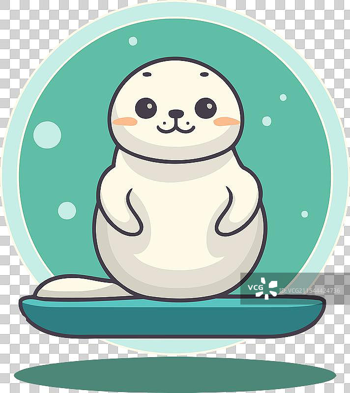 可爱的卡通风格冰面上的小海豹图片素材