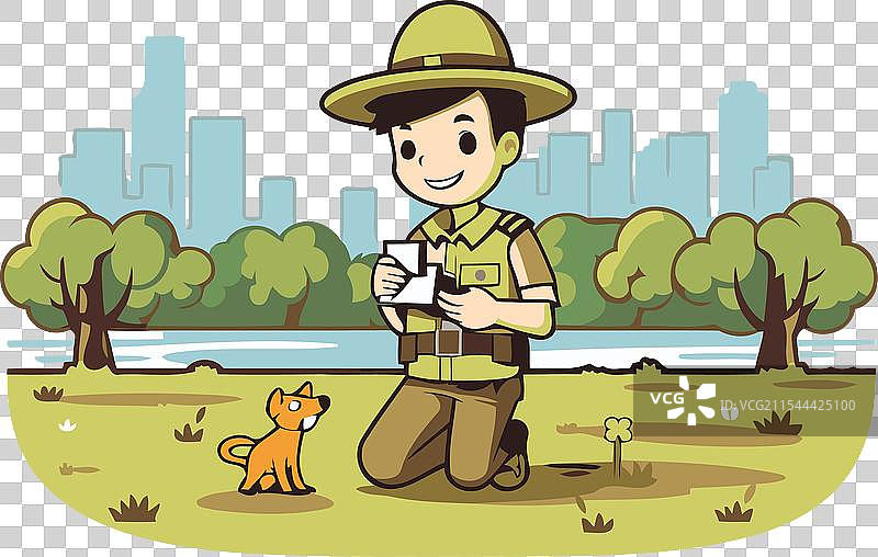 戴着狩猎帽的男人与一只狗图片素材