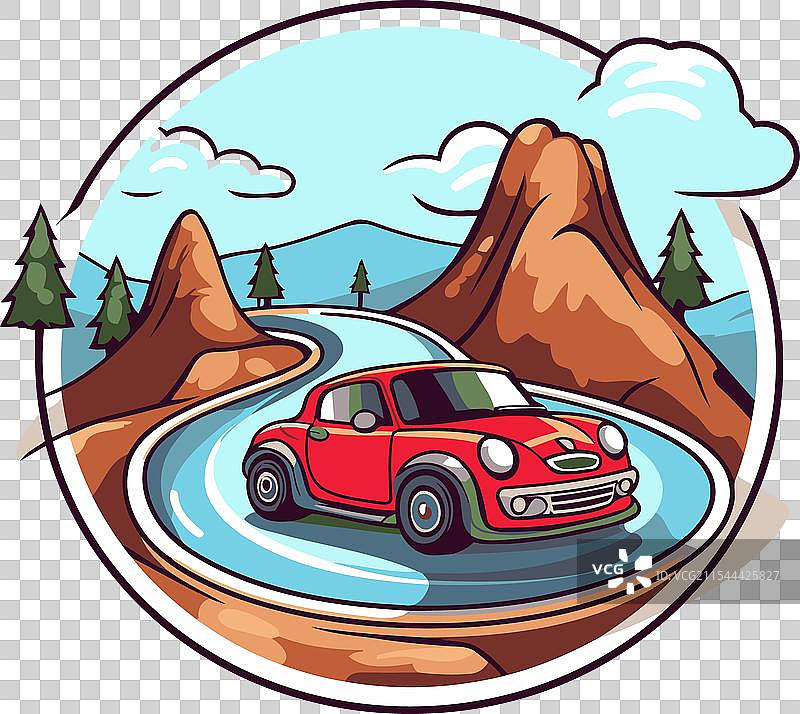 卡通风格的山路上的汽车图片素材