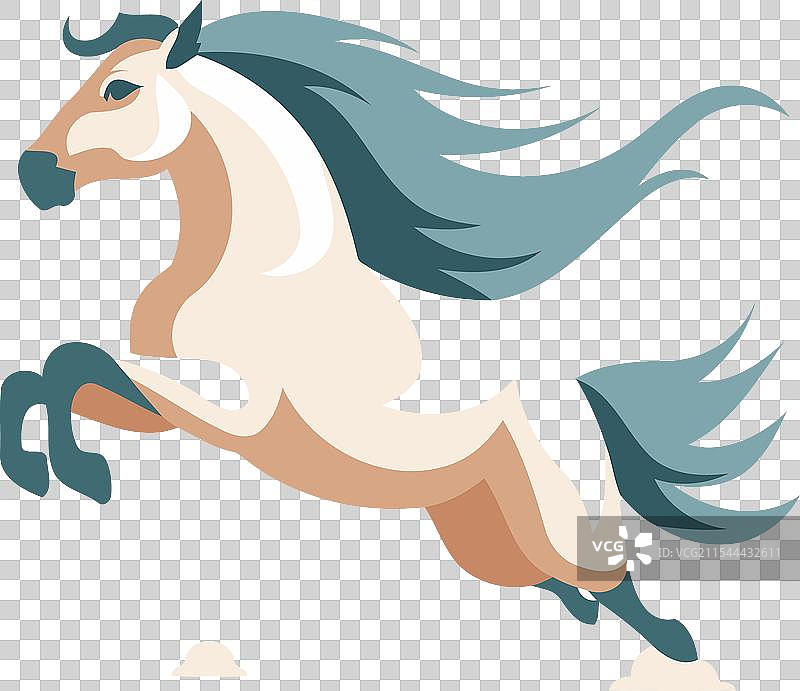 孤立在背景上的奔跑白马，长鬃飘扬图片素材