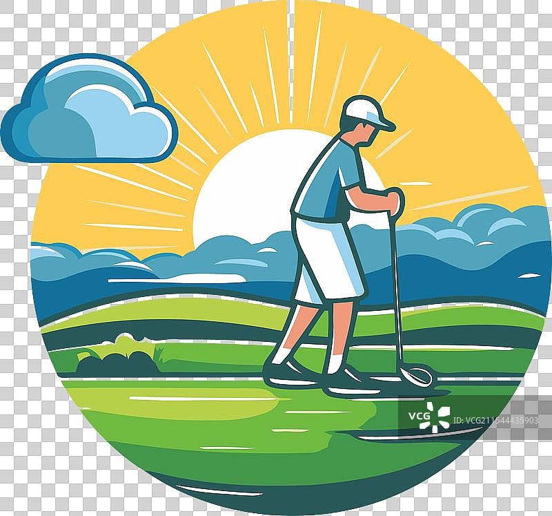 复古风格的高尔夫球场上的高尔夫球手图片素材