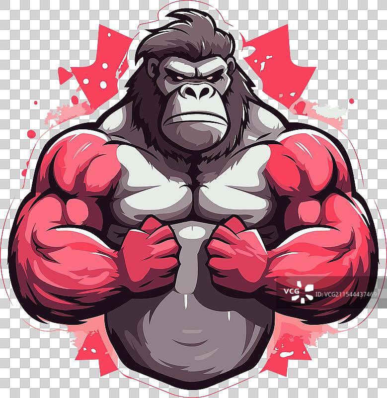 强壮的卡通大猩猩头部，肌肉发达图片素材