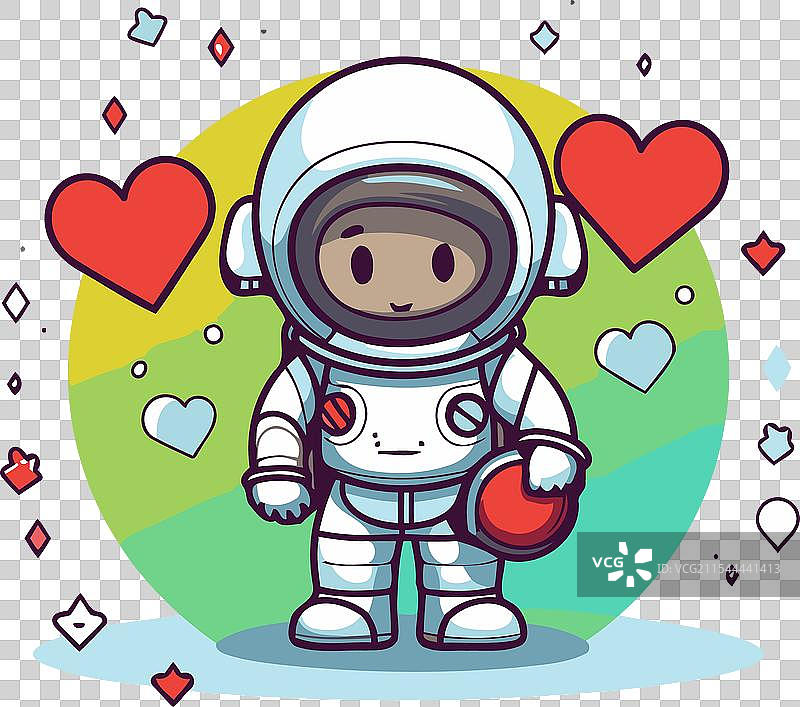可爱的卡通风格宇航员与心形图案图片素材