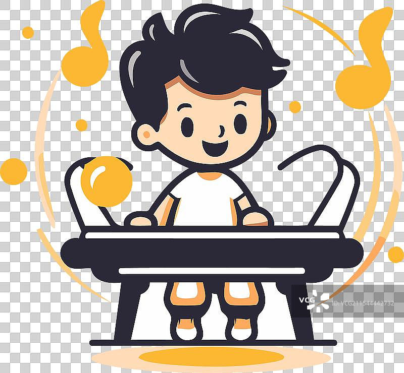 卡通风格的小孩在弹钢琴图片素材