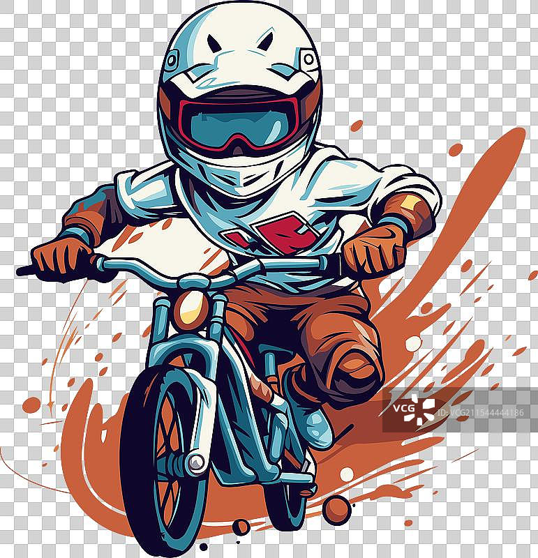 骑着摩托车的越野赛车手戴着头盔图片素材