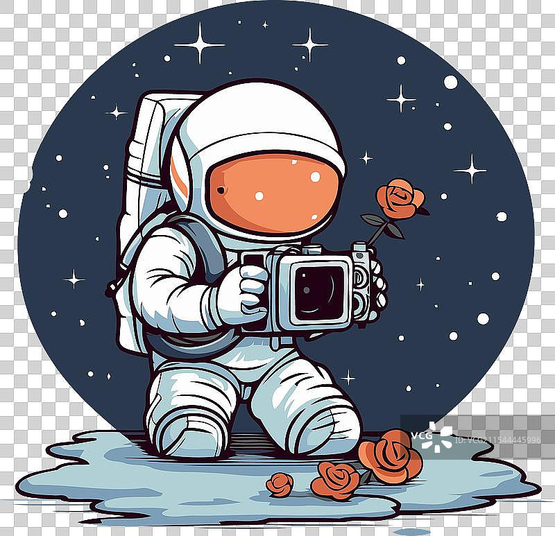 宇航员手中握着一朵玫瑰图片素材
