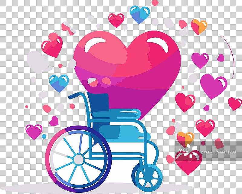 白色背景上的扁平风格轮椅与心形图标图片素材