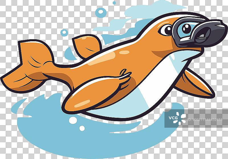 可爱的卡通小飞鱼，背景为白色。图片素材