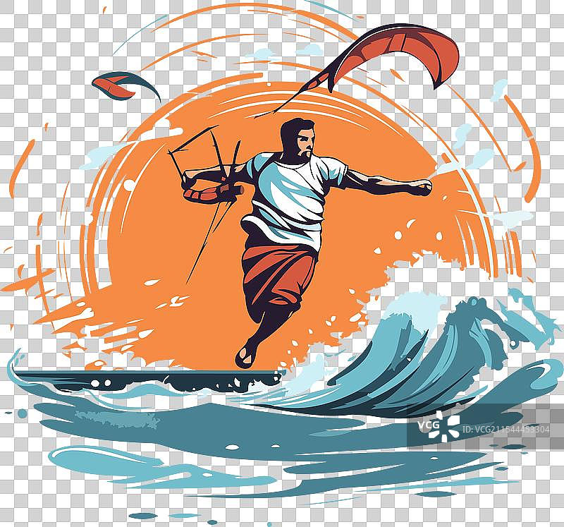 在海浪上冲浪的风筝冲浪者与风筝图片素材