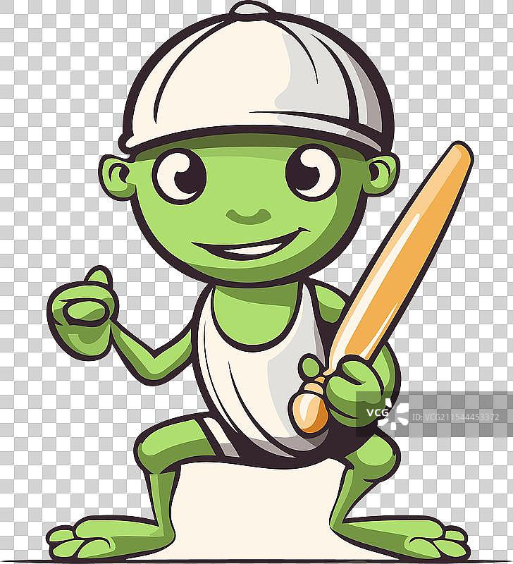 可爱的小绿蟋蟀球员与棒球图片素材