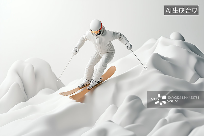 【AI数字艺术】冬天双板滑雪运动概念化简单几何图形图片素材