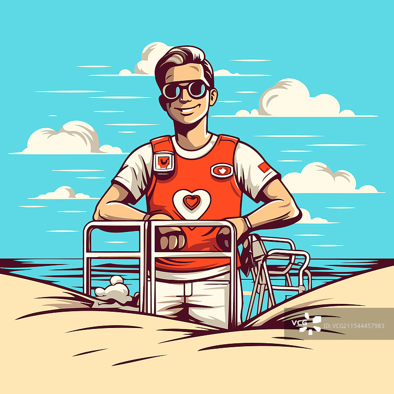 海滩上拿着手提箱的复古风格男子图片素材