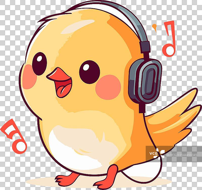 可爱的小鸡戴着耳机的卡通形象图片素材