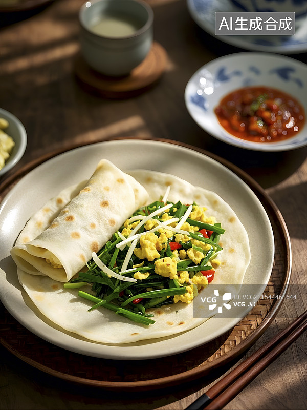 【AI数字艺术】立春节气静物美食春饼春卷图片素材