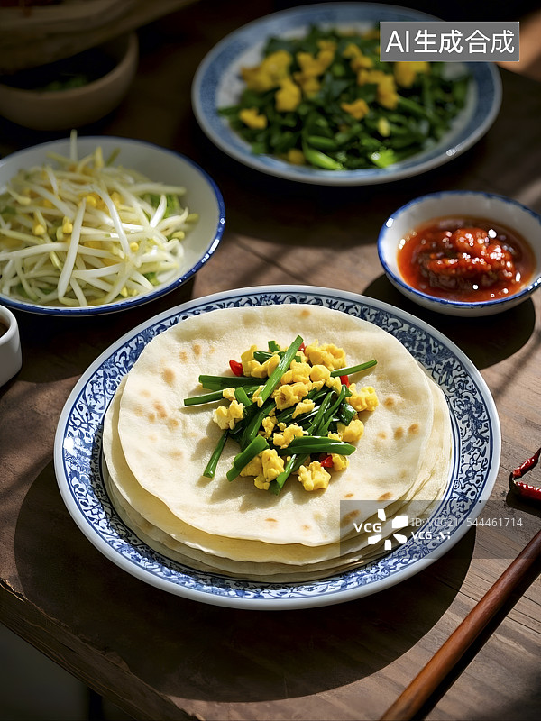 【AI数字艺术】立春节气静物美食春饼春卷图片素材