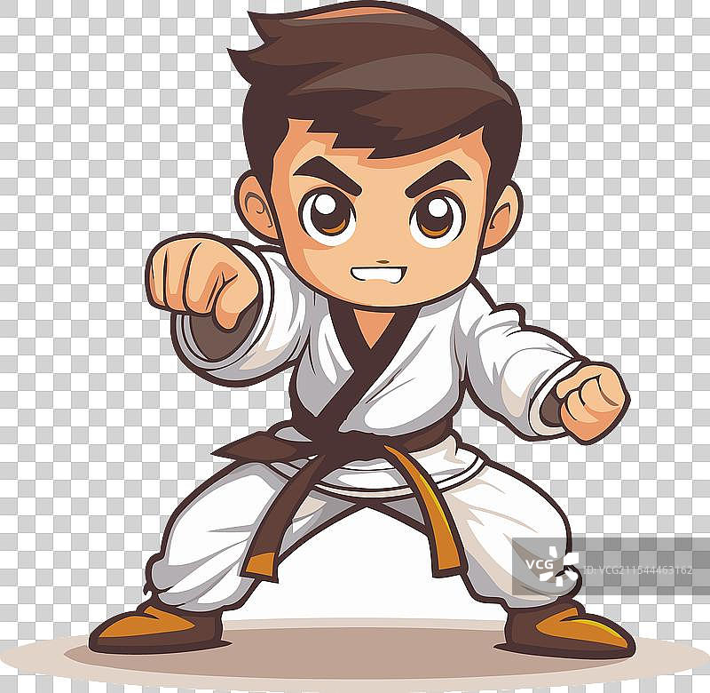 跆拳道男孩卡通吉祥物角色图片素材