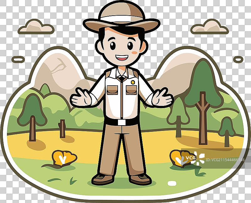 巴伐利亚男子卡通形象在自然公园中图片素材