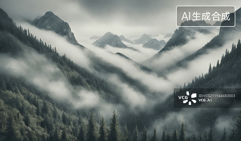 【AI数字艺术】迷雾山谷图片素材