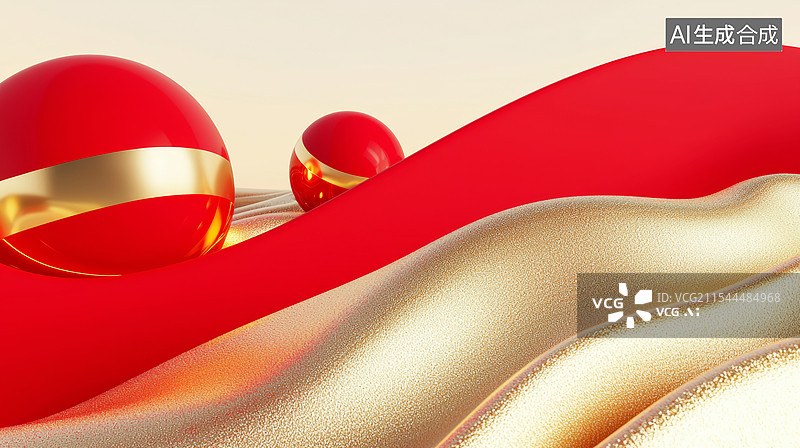 【AI数字艺术】3D抽象山脉流动沙漠高级感华丽未来人造空间商务时尚科技海报大气喜庆红色金色背景图片素材