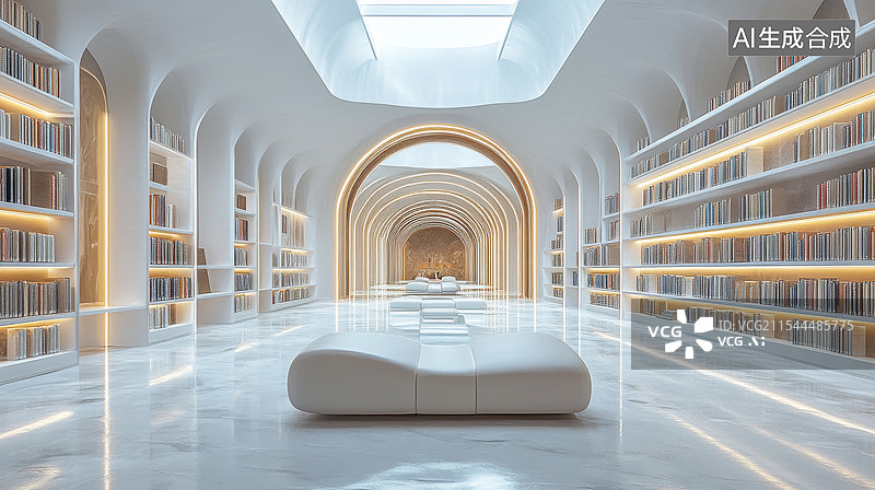 【AI数字艺术】现代简约图书馆室内空间图片素材