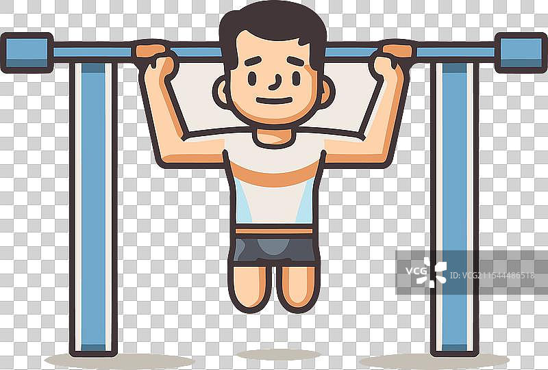 男子在水平杆上做平式引体向上图片素材